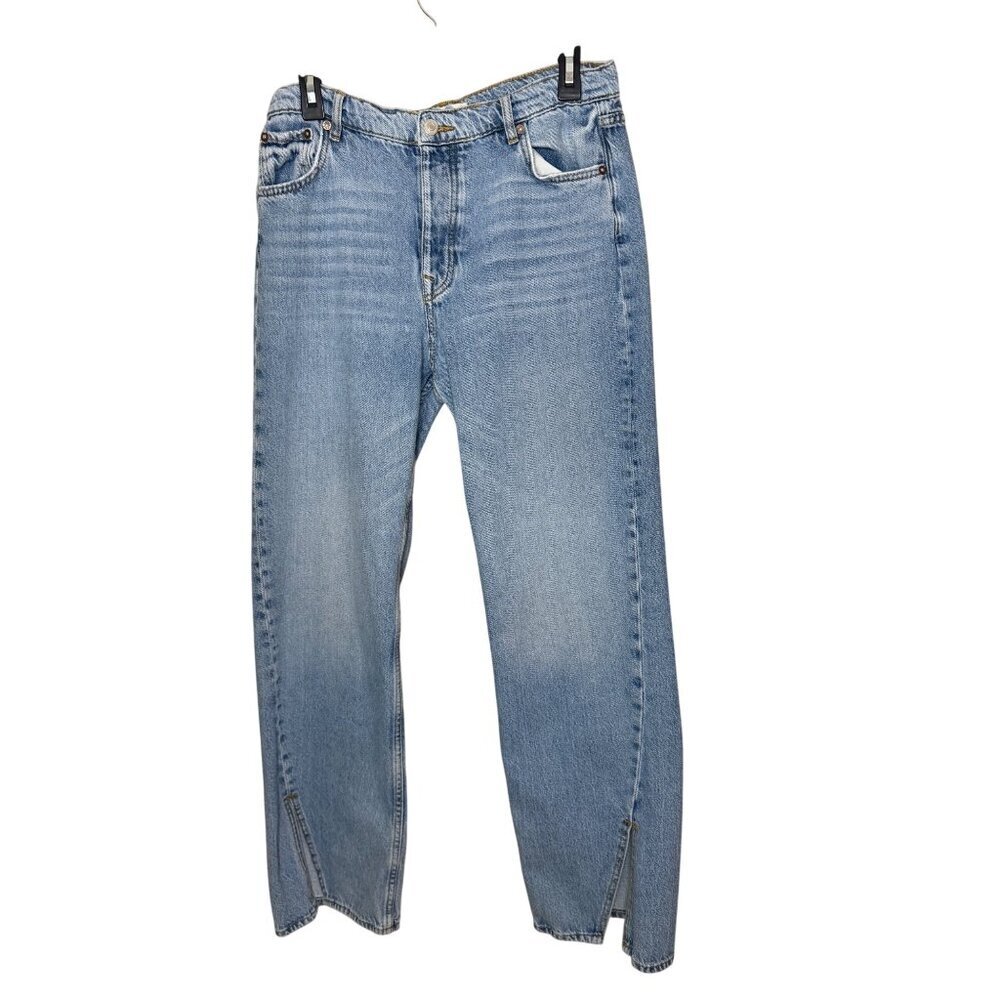 Free People Womens Size 30 Blue Relaxed Fit Front Slits Hem Jeans Casual